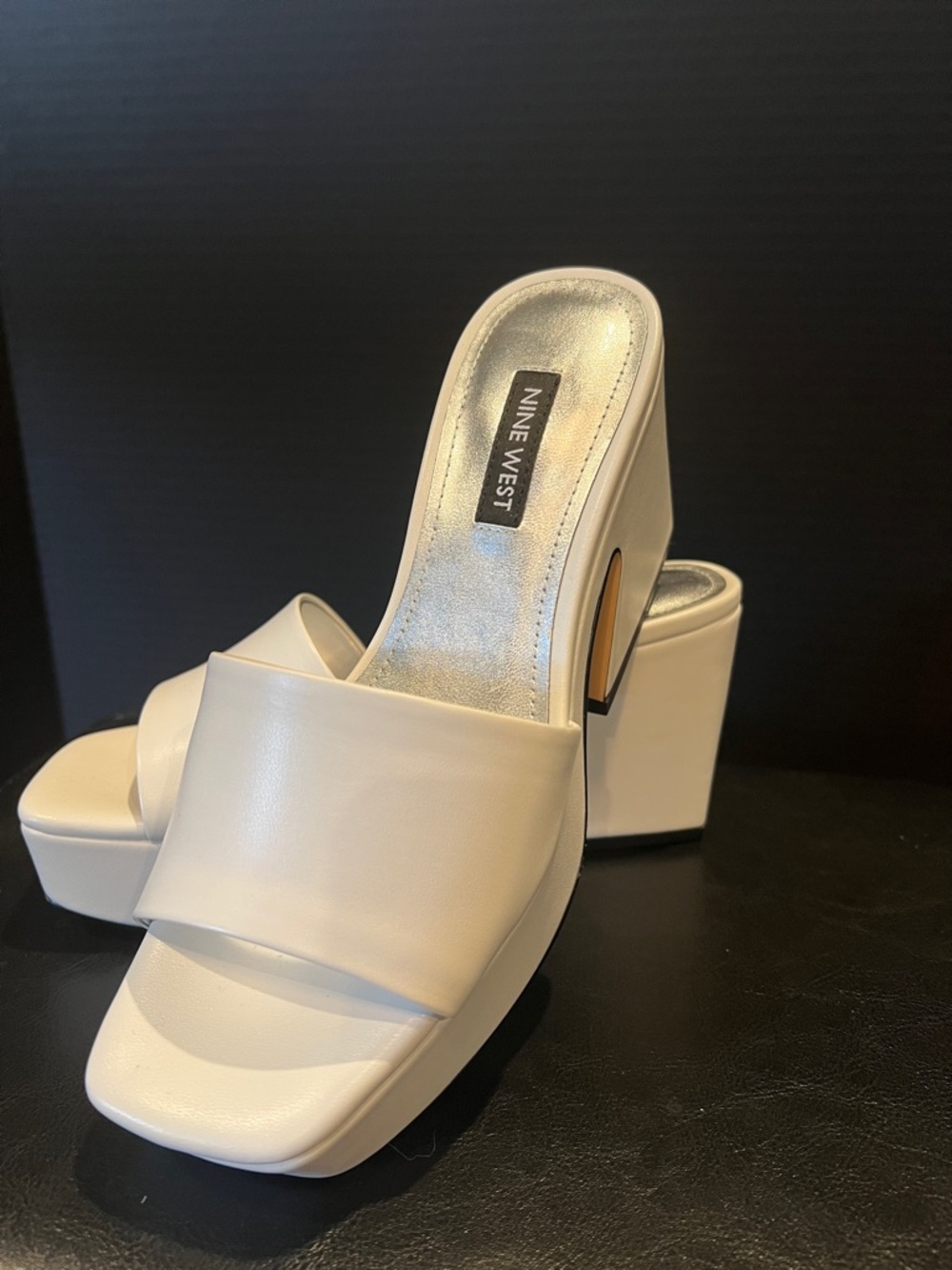 Nine West white Platform Slide Mules